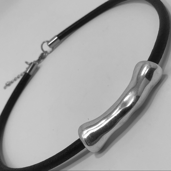 Exquisite Boho Handmade Blk Leather Silvr Necklace - Picture 4 of 6